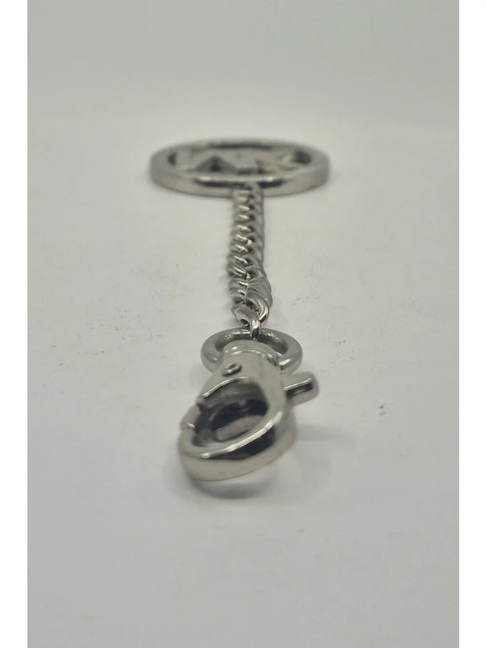 Michael Kors MK Signature Logo Silver Tone Purse Charm Hang Tag Chain Keychain